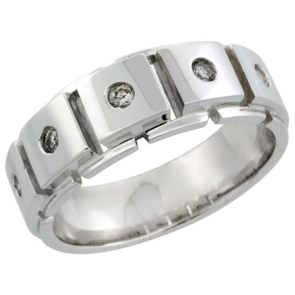 8mm 10k White Gold 5-Stone Men's Diamond Wedding Band Ring w/ 0.24 Carat